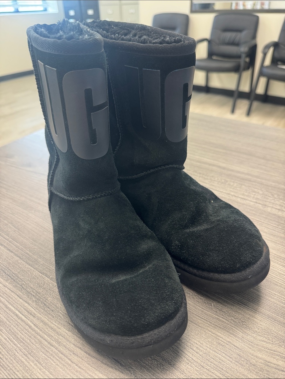 UGG Black Suede Mid-Calf Logo Boots- size 8
